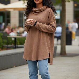 We The Free Brown Cowl Neck Sweater